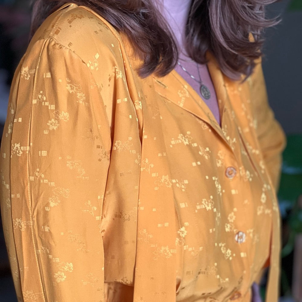 Ralph Bini Vintage yellow silk dress with long sleeves and front tie